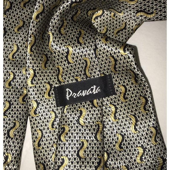 Pravata Mens Neck Tie Silk Geometric Gold Black - Picture 3 of 3